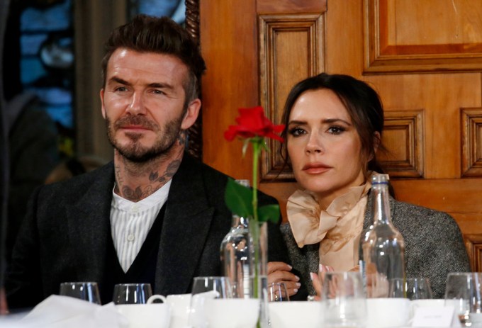 David and Victoria Beckham at the Kent & Curwen show